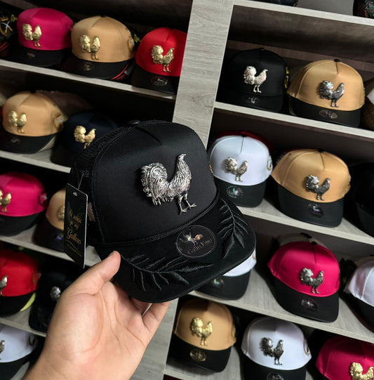 GORRA FINO PREMIUN DE GALLO  PLATIADO  NEGRA